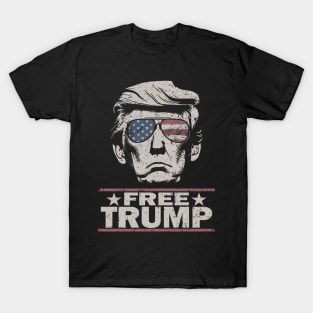 Free Trump 2024 Vintage American Flag Sunglasses Mugshot T-Shirt